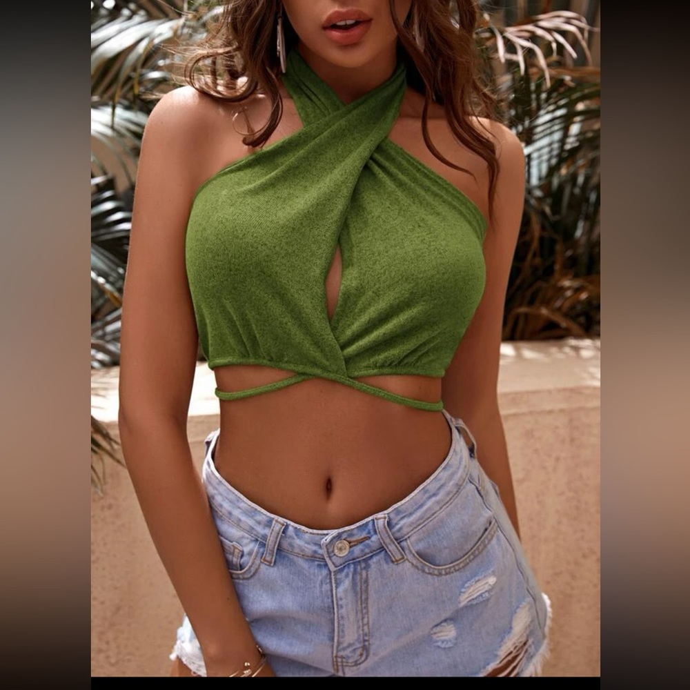 SHEIN Two Way Crossover Marled Halter Top